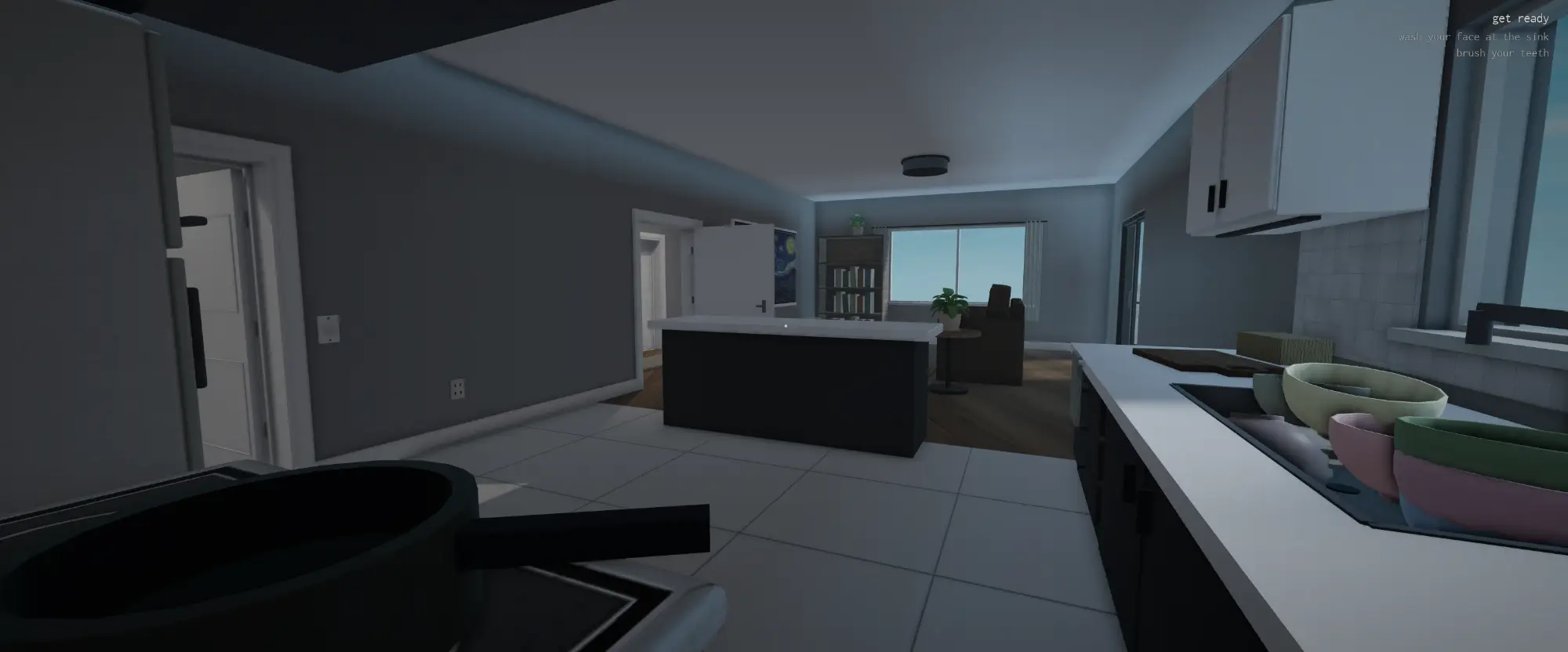 the apartment kitchen in daylight