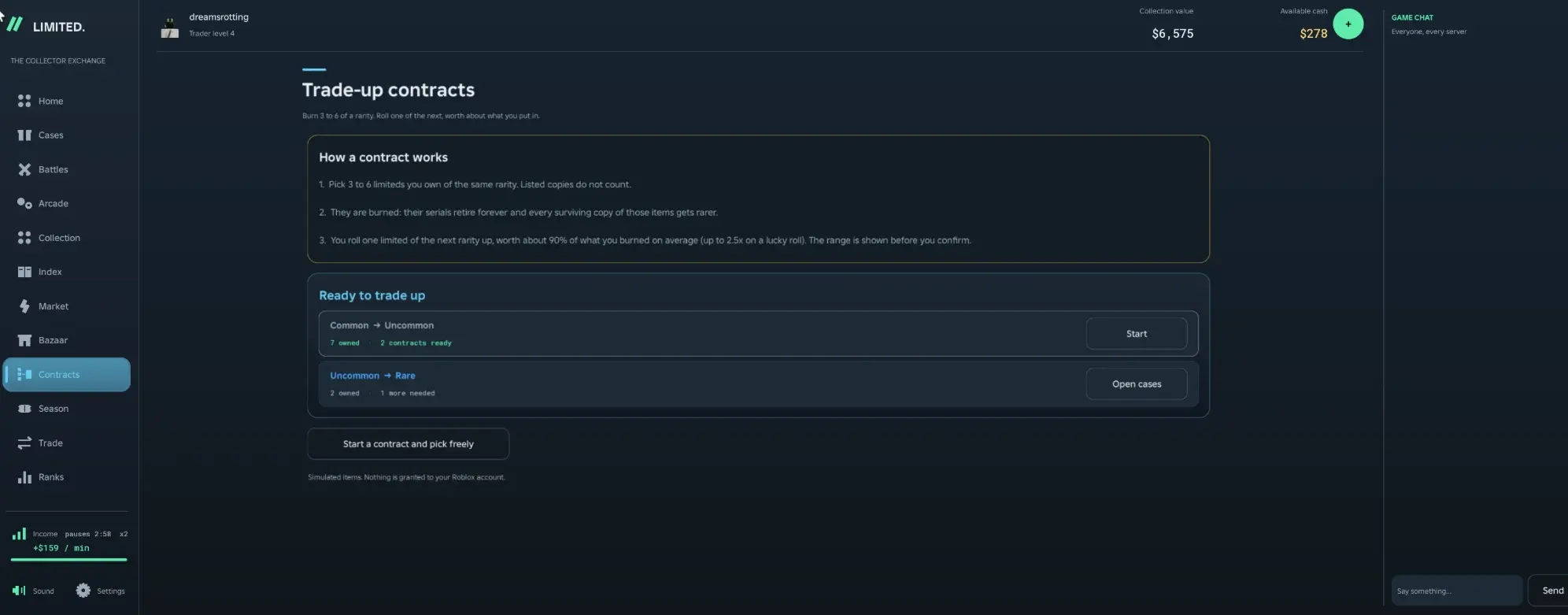 the trade up contracts page